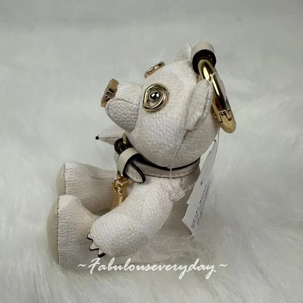 Coach Collectible Bear Bag Charm In Signature Canvas Gold/White/Chalk CZ195 NWT